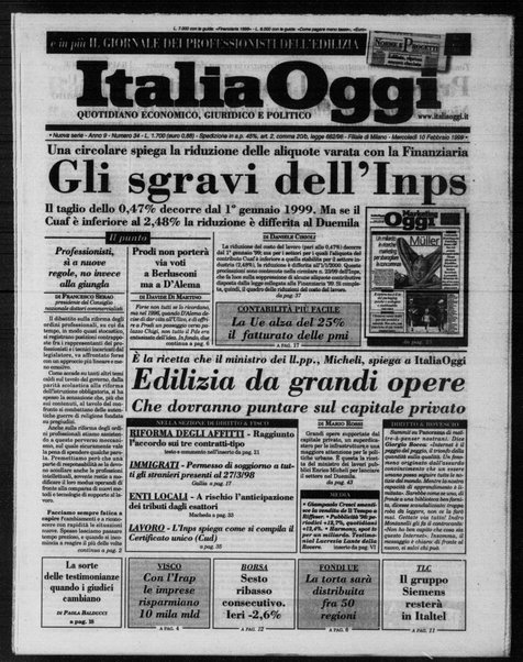 Italia oggi : quotidiano di economia finanza e politica